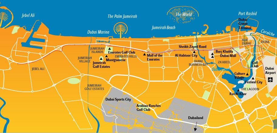 Stadtplan Karte von Dubai Dubai Karte, Stadtplan mit Sehenswürdigkeiten